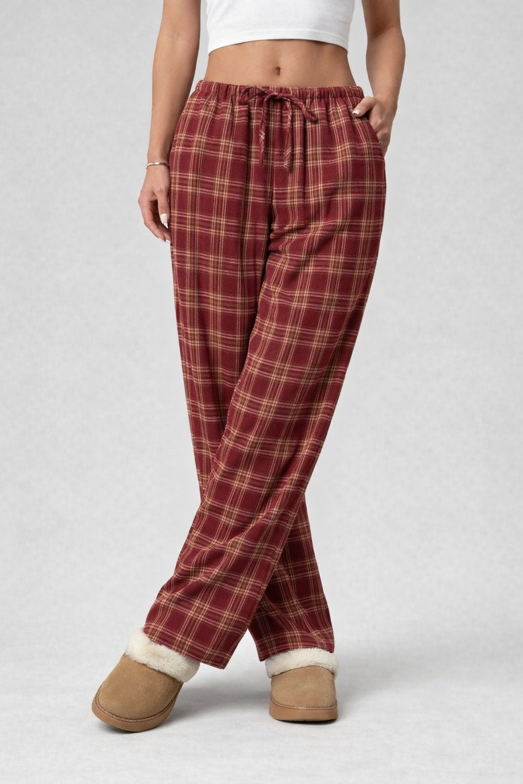 Eva | Pantalones casuales de cuadros para mujer, corte ancho y cintura elástica