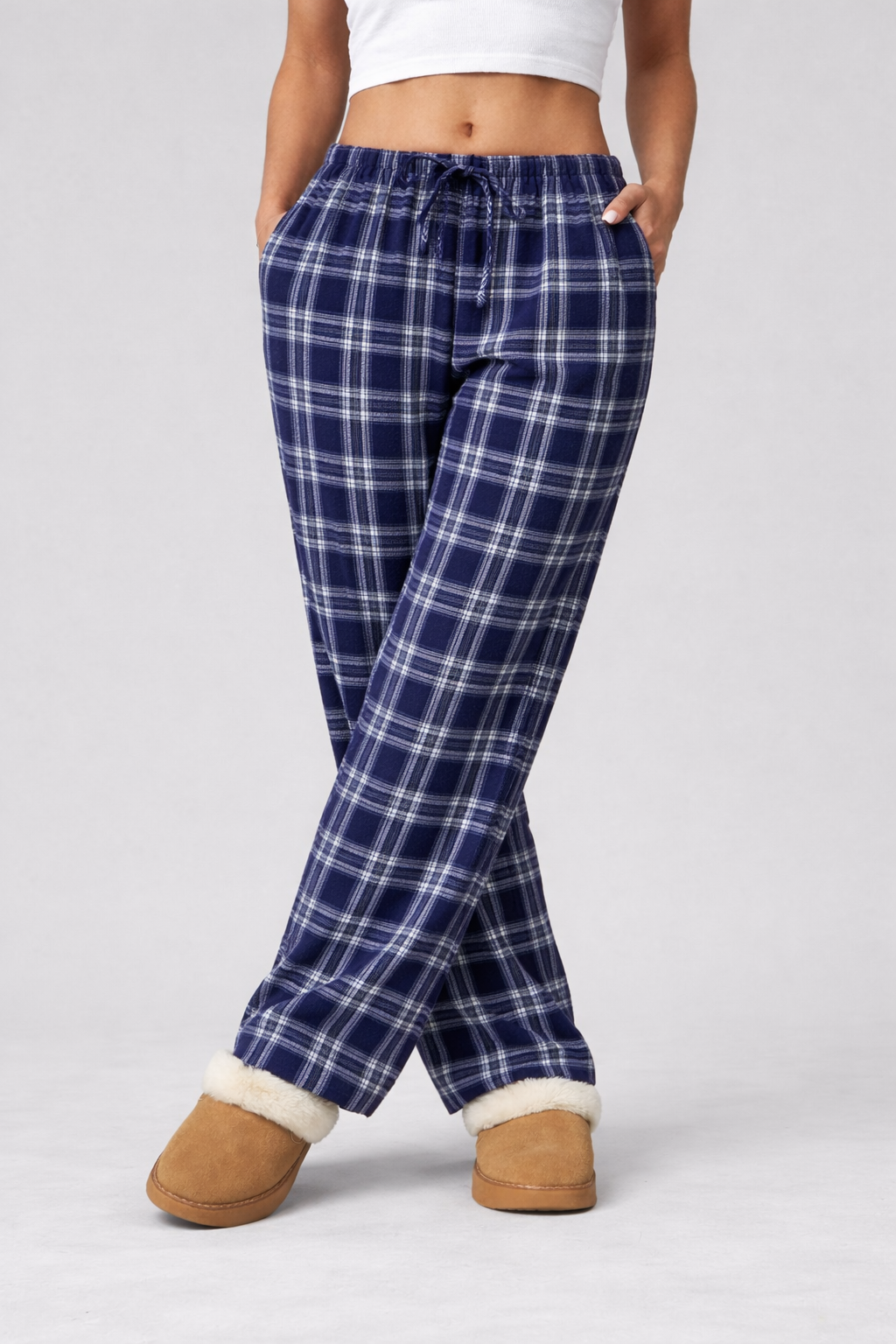Eva | Pantalones casuales de cuadros para mujer, corte ancho y cintura elástica