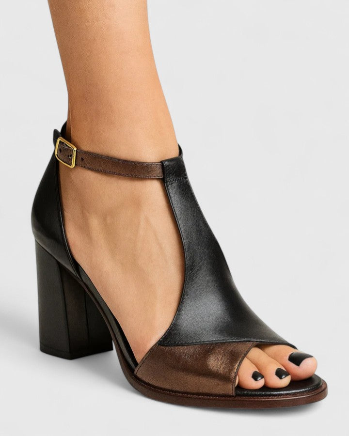 Sara | Tacones de Bloque con Correa en el Tobillo y Diseño Abierto